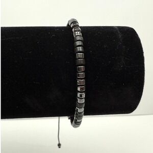 Hematite Disc Beads Bracelet Adjustable Black Macrame Band Fashion Jewelry